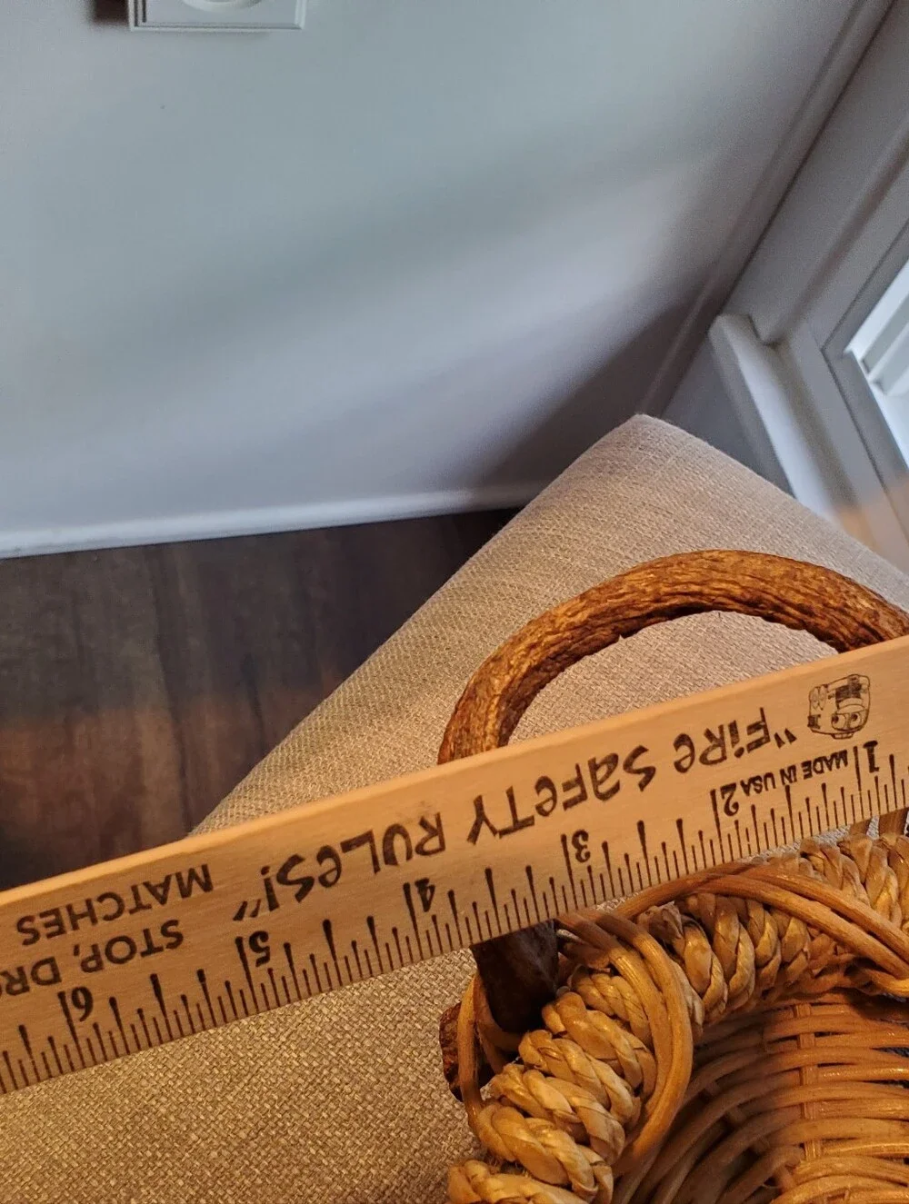 Handwoven Natural Rattan Tray, w branch handles. Boho, Farmhouse, 8x6.5